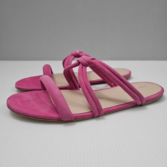 Stuart Weitzman Twist Knot Sandal Square Flat Pink Suede Leather Size 10 - Picture 1 of 13